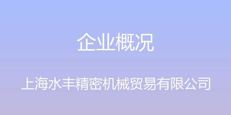 企业概况 - 上海水丰精密机械贸易有限公司